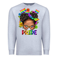 Heather Grey LGBTQ+ Messy Bun Mom Pride With Flower Premium Sweatshirt - BundleAndBundleShop
