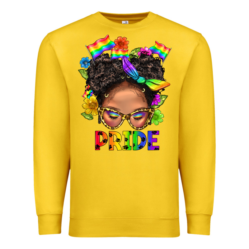 Lgbtq+ Messy Bun Mom Pride With Flower Premium Sweatshirt by BundleAndBundleShop | Teevron