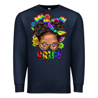 Navy LGBTQ+ Messy Bun Mom Pride With Flower Premium Sweatshirt - BundleAndBundleShop