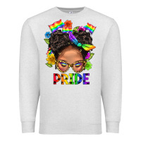 Oatmeal Heather LGBTQ+ Messy Bun Mom Pride With Flower Premium Sweatshirt - BundleAndBundleShop