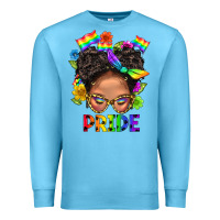 Ocean Blue LGBTQ+ Messy Bun Mom Pride With Flower Premium Sweatshirt - BundleAndBundleShop