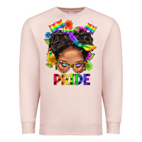 Pale Pink LGBTQ+ Messy Bun Mom Pride With Flower Premium Sweatshirt - BundleAndBundleShop