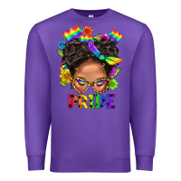 Purple LGBTQ+ Messy Bun Mom Pride With Flower Premium Sweatshirt - BundleAndBundleShop