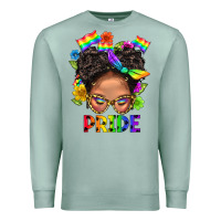 Seafoam LGBTQ+ Messy Bun Mom Pride With Flower Premium Sweatshirt - BundleAndBundleShop