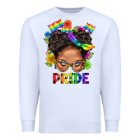 White LGBTQ+ Messy Bun Mom Pride With Flower Premium Sweatshirt - BundleAndBundleShop