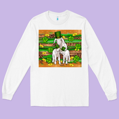 St Patricks Goat Family Shamrock Gold Serape Leopard Glitter Wooden Tu Long Sleeve Tee Designed By Artiststas