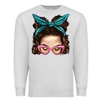Dove Grey Messy Bun Mom With Leopard Bandana Premium Sweatshirt - BundleAndBundleShop