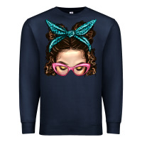 Navy Messy Bun Mom With Leopard Bandana Premium Sweatshirt - BundleAndBundleShop