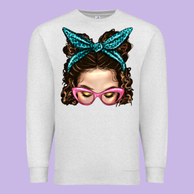 Messy Bun Mom With Leopard Bandana Premium Sweatshirt Designed By Bundleandbundleshop