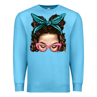 Ocean Blue Messy Bun Mom With Leopard Bandana Premium Sweatshirt - BundleAndBundleShop