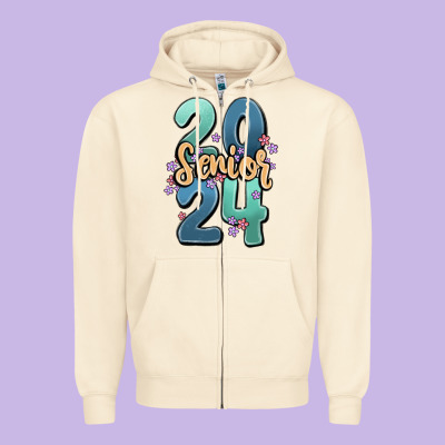 Senior 2024 Zipper Hoodie Designed By Maliassmallbusiness