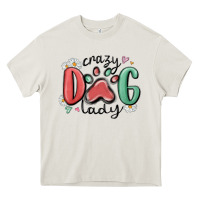 Cream crazy dog lady Heavy Core Tee - MaliasSmallBusiness