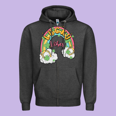 Lucky Vibes Zipper Hoodie Designed By Maliassmallbusiness