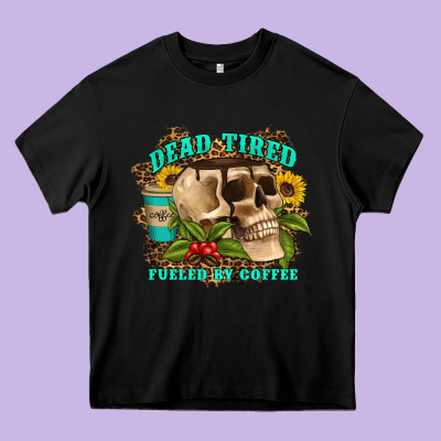 Dead Tired Fueled By Coffee Heavy Core Tee Designed By Artiststas