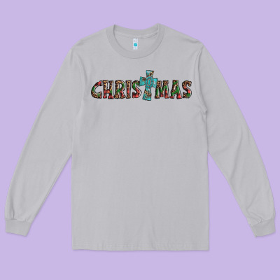 Christmas Cross Long Sleeve Tee Designed By Adodesignshop