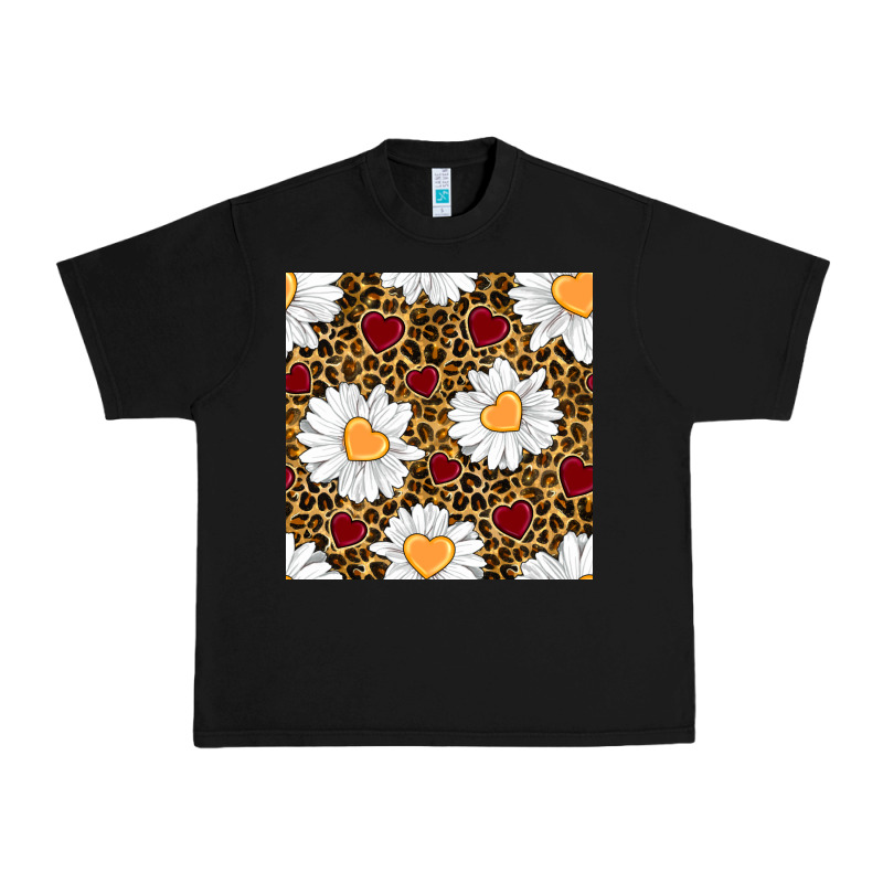 Valentines Day Daisy And Leopard Seamless Pattern Urban Heavy Tee by BundleAndBundleShop | Teevron
