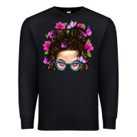 Black Messy Bun Mom With Butterfly Premium Sweatshirt - BundleAndBundleShop
