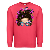 Cardinal Messy Bun Mom With Butterfly Premium Sweatshirt - BundleAndBundleShop