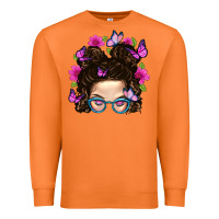 Carrot Messy Bun Mom With Butterfly Premium Sweatshirt - BundleAndBundleShop