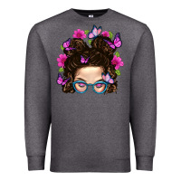Charcoal Heather Messy Bun Mom With Butterfly Premium Sweatshirt - BundleAndBundleShop