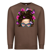 Chestnut Messy Bun Mom With Butterfly Premium Sweatshirt - BundleAndBundleShop