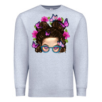 Heather Grey Messy Bun Mom With Butterfly Premium Sweatshirt - BundleAndBundleShop