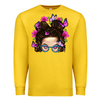 Lemon Messy Bun Mom With Butterfly Premium Sweatshirt - BundleAndBundleShop