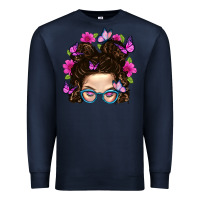 Navy Messy Bun Mom With Butterfly Premium Sweatshirt - BundleAndBundleShop