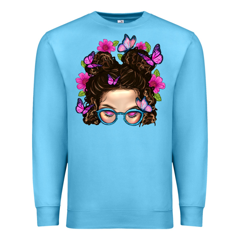 Messy Bun Mom With Butterfly Premium Sweatshirt by BundleAndBundleShop | Teevron