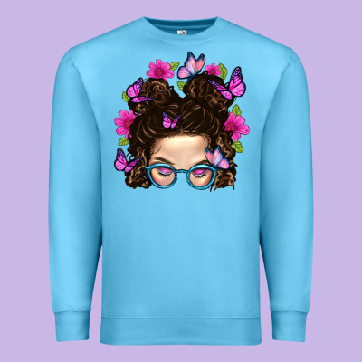 Messy Bun Mom With Butterfly Premium Sweatshirt Designed By Bundleandbundleshop