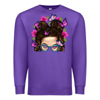 Purple Messy Bun Mom With Butterfly Premium Sweatshirt - BundleAndBundleShop