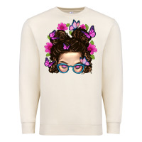Sandshell Messy Bun Mom With Butterfly Premium Sweatshirt - BundleAndBundleShop