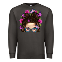 Smoke Messy Bun Mom With Butterfly Premium Sweatshirt - BundleAndBundleShop