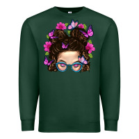 Sports Green Messy Bun Mom With Butterfly Premium Sweatshirt - BundleAndBundleShop
