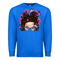 True Royal Messy Bun Mom With Butterfly Premium Sweatshirt - BundleAndBundleShop