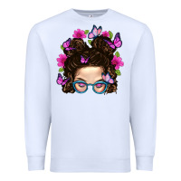 White Messy Bun Mom With Butterfly Premium Sweatshirt - BundleAndBundleShop