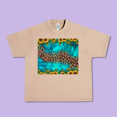 Leopard Turquoise Sunflower Urban Heavy Tee Designed By Jahusdesignshop