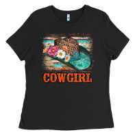 Black cowgirl hat flowers leopard and  leather Ladies Tee - AdoDesignShop