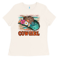 Cowgirl Hat Flowers Leopard And  Leather Ladies Tee | Teevron