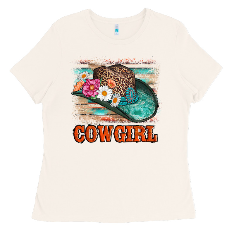 Cowgirl Hat Flowers Leopard And  Leather Ladies Tee by AdoDesignShop | Teevron