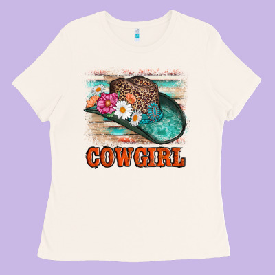 Cowgirl Hat Flowers Leopard And  Leather Ladies Tee Designed By Adodesignshop