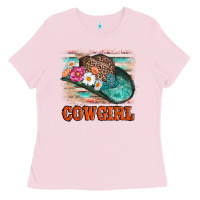 Bubblegum Pink cowgirl hat flowers leopard and  leather Ladies Tee - AdoDesignShop