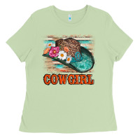 Matcha cowgirl hat flowers leopard and  leather Ladies Tee - AdoDesignShop