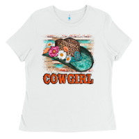 White cowgirl hat flowers leopard and  leather Ladies Tee - AdoDesignShop