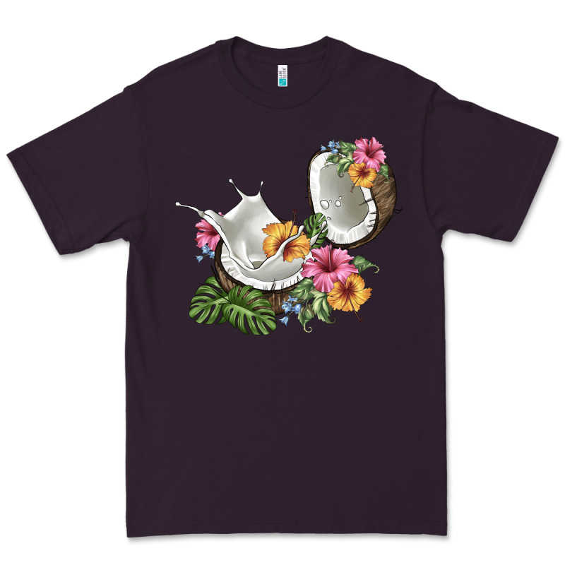 Coconut With Tropical Leavers And Flowers Premium Tee by BarkalooDesign | Teevron