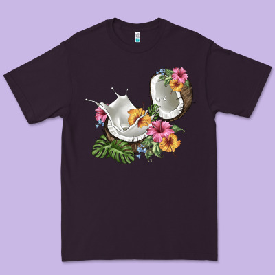 Coconut With Tropical Leavers And Flowers Premium Tee Designed By Barkaloodesign