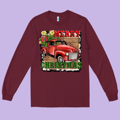 Merry Christmas With Truck Long Sleeve Tee Designed By Adodesignshop