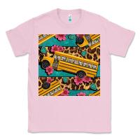 Bubblegum Pink school bus and leopar seamless pattern Classic Tee - BundleAndBundleShop