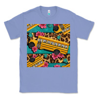 Colony Blue school bus and leopar seamless pattern Classic Tee - BundleAndBundleShop