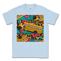 Dusty Blue school bus and leopar seamless pattern Classic Tee - BundleAndBundleShop
